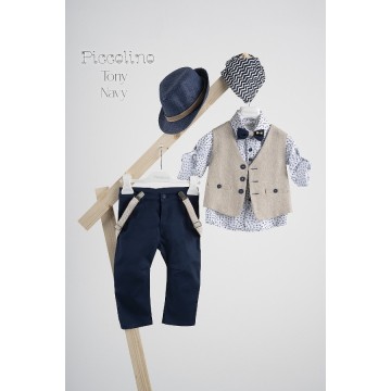 Piccolino Βαπτιστικό κοστούμι Tony σε χρώμα Navy Piccolino Βαπτιστικό κοστούμι Tony σε χρώμα Navy
